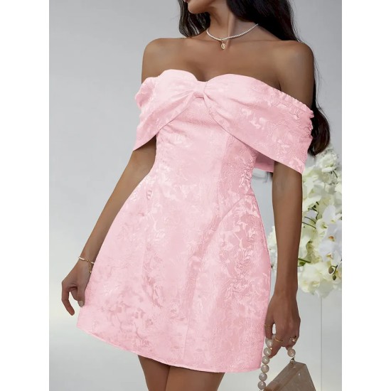 Women Fashion Elegant Solid Color Bowknot Off Shoulder Loose Party Dress Women Fashion Elegant Solid Color Bowknot Off Shoulder Loose Party Dress