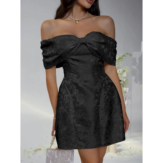 Women Fashion Elegant Solid Color Bowknot Off Shoulder Loose Party Dress Women Fashion Elegant Solid Color Bowknot Off Shoulder Loose Party Dress