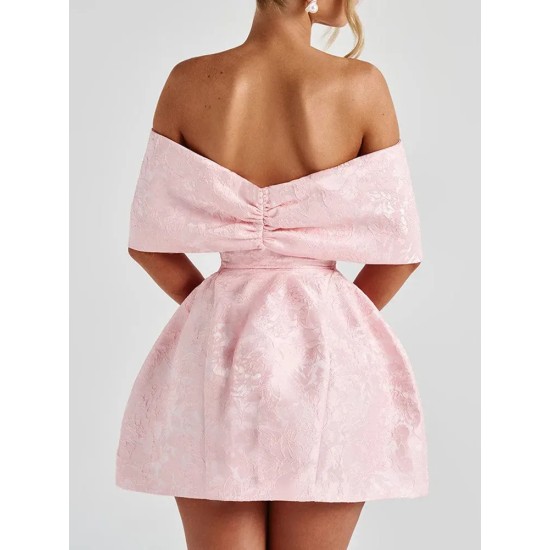 Women Fashion Elegant Solid Color Bowknot Off Shoulder Loose Party Dress Women Fashion Elegant Solid Color Bowknot Off Shoulder Loose Party Dress