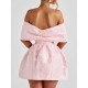 Women Fashion Elegant Solid Color Bowknot Off Shoulder Loose Party Dress Women Fashion Elegant Solid Color Bowknot Off Shoulder Loose Party Dress