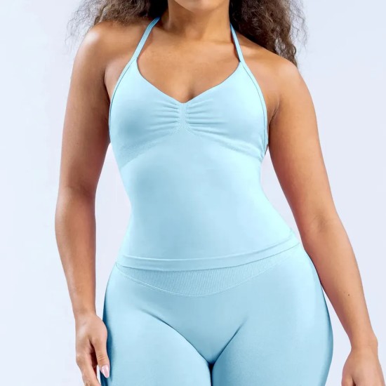 Women Fashion Solid Color Seamless Halter-Neck Yoga Sports Tank Top Women Fashion Solid Color Seamless Halter-Neck Yoga Sports Tank Top