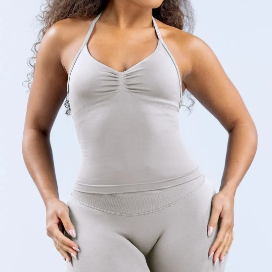 Women Fashion Solid Color Seamless Halter-Neck Yoga Sports Tank Top Women Fashion Solid Color Seamless Halter-Neck Yoga Sports Tank Top