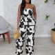 Women Elegant Printed Strapless Wide Leg Pants Women Elegant Printed Strapless Wide Leg Pants