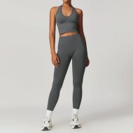 Women Fashion Solid Color Thread Seamless Halter-Neck Tank Top Tight Pants Yoga Sports Two-Piece Set Women Fashion Solid Color Thread Seamless Halter-Neck Tank Top Tight Pants Yoga Sports Two-Piece Set