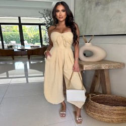 Women Summer Fashion Solid Color Strapless Jumpsuit Women Summer Fashion Solid Color Strapless Jumpsuit