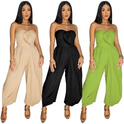 Women Summer Fashion Solid Color Strapless Jumpsuit Women Summer Fashion Solid Color Strapless Jumpsuit