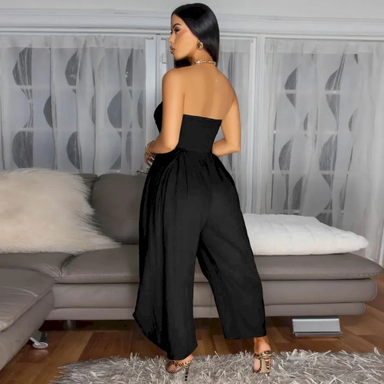 Women Summer Fashion Solid Color Strapless Jumpsuit Women Summer Fashion Solid Color Strapless Jumpsuit