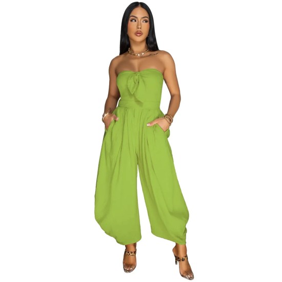 Women Summer Fashion Solid Color Strapless Jumpsuit Women Summer Fashion Solid Color Strapless Jumpsuit