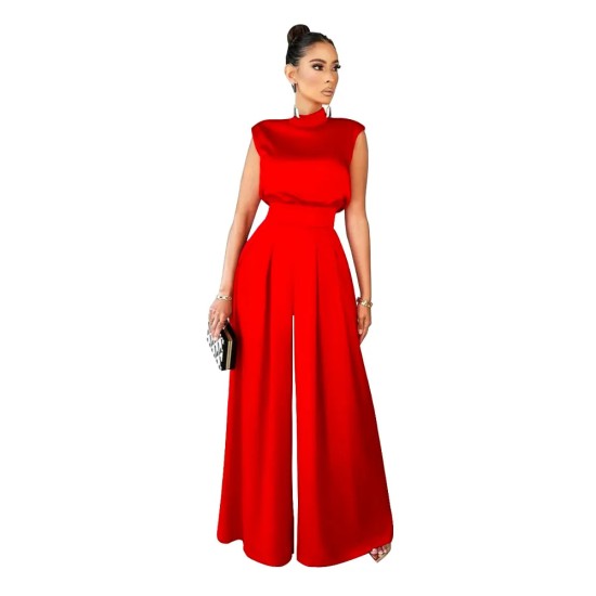 Women Fashion Solid Color Wide Leg Jumpsuits Women Fashion Solid Color Wide Leg Jumpsuits