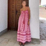 Bohemian Women Casual Embroidered Sling Maxi Dress Bohemian Women Casual Embroidered Sling Maxi Dress