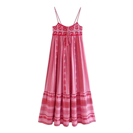 Bohemian Women Casual Embroidered Sling Maxi Dress Bohemian Women Casual Embroidered Sling Maxi Dress