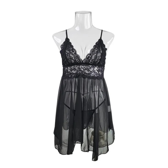 Women Fashion Sexy Deep V Lace Mesh Perspective Sexy Pajamas Women Fashion Sexy Deep V Lace Mesh Perspective Sexy Pajamas