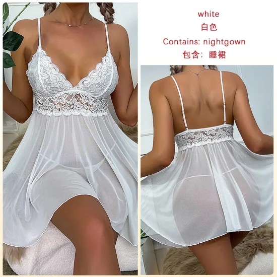 Women Fashion Sexy Deep V Lace Mesh Perspective Sexy Pajamas Women Fashion Sexy Deep V Lace Mesh Perspective Sexy Pajamas