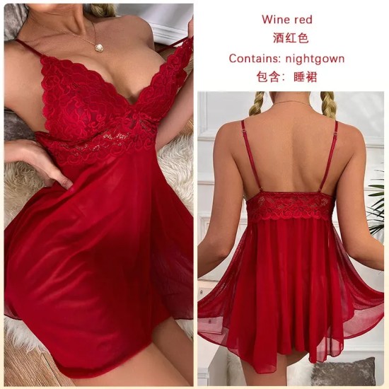 Women Fashion Sexy Deep V Lace Mesh Perspective Sexy Pajamas Women Fashion Sexy Deep V Lace Mesh Perspective Sexy Pajamas