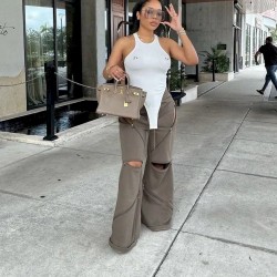 Women Fashion Sexy Stitching Multi-Zipper Hollow-Out Loose Straight Flare Pants Women Fashion Sexy Stitching Multi-Zipper Hollow-Out Loose Straight Flare Pants