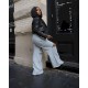 Women Fashion Sexy Stitching Multi-Zipper Hollow-Out Loose Straight Flare Pants Women Fashion Sexy Stitching Multi-Zipper Hollow-Out Loose Straight Flare Pants