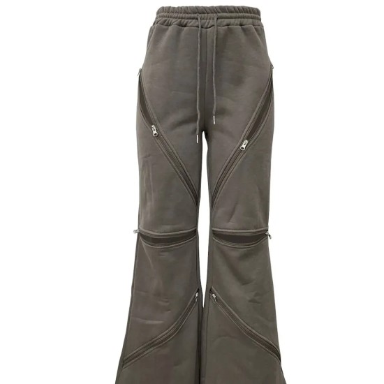 Women Fashion Sexy Stitching Multi-Zipper Hollow-Out Loose Straight Flare Pants Women Fashion Sexy Stitching Multi-Zipper Hollow-Out Loose Straight Flare Pants