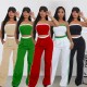 Women Fashion Contrast Stitching Strapless Top And Wide Leg Pants Two-Piece Set Women Fashion Contrast Stitching Strapless Top And Wide Leg Pants Two-Piece Set