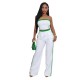 Women Fashion Contrast Stitching Strapless Top And Wide Leg Pants Two-Piece Set Women Fashion Contrast Stitching Strapless Top And Wide Leg Pants Two-Piece Set
