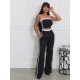 Women Fashion Contrast Stitching Strapless Top And Wide Leg Pants Two-Piece Set Women Fashion Contrast Stitching Strapless Top And Wide Leg Pants Two-Piece Set