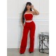 Women Fashion Contrast Stitching Strapless Top And Wide Leg Pants Two-Piece Set Women Fashion Contrast Stitching Strapless Top And Wide Leg Pants Two-Piece Set