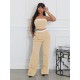 Women Fashion Contrast Stitching Strapless Top And Wide Leg Pants Two-Piece Set Women Fashion Contrast Stitching Strapless Top And Wide Leg Pants Two-Piece Set