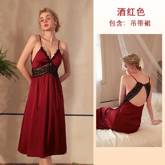 Women Fashion Sexy V-Neck Lace Backless Sleepwear Women Fashion Sexy V-Neck Lace Backless Sleepwear