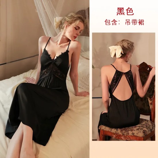Women Fashion Sexy V-Neck Lace Backless Sleepwear Women Fashion Sexy V-Neck Lace Backless Sleepwear