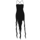 Women Fashion Sexy Mesh Irregular Solid Color Spaghetti Strap Backless Ruffled Dress Women Fashion Sexy Mesh Irregular Solid Color Spaghetti Strap Backless Ruffled Dress