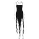 Women Fashion Sexy Mesh Irregular Solid Color Spaghetti Strap Backless Ruffled Dress Women Fashion Sexy Mesh Irregular Solid Color Spaghetti Strap Backless Ruffled Dress