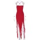 Women Fashion Sexy Mesh Irregular Solid Color Spaghetti Strap Backless Ruffled Dress Women Fashion Sexy Mesh Irregular Solid Color Spaghetti Strap Backless Ruffled Dress