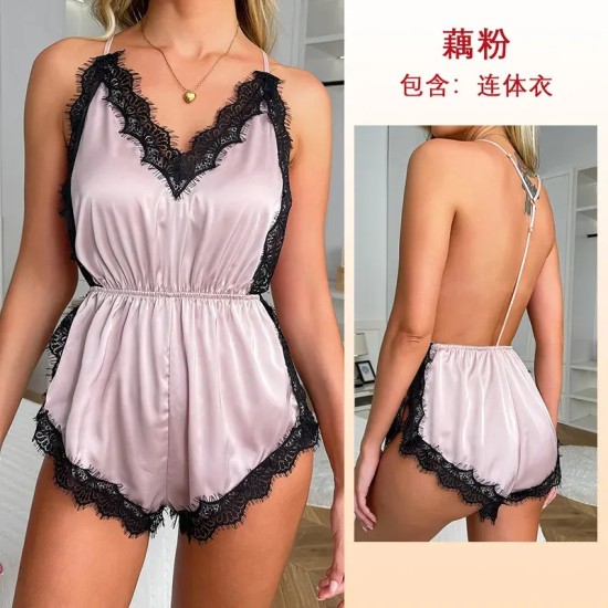 Women Fashion Sexy Deep V Lace Backless Sleepwear Women Fashion Sexy Deep V Lace Backless Sleepwear