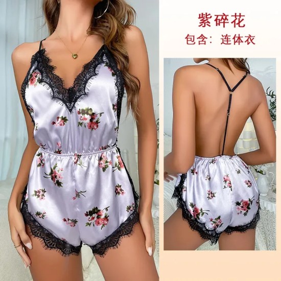 Women Fashion Sexy Deep V Lace Backless Sleepwear Women Fashion Sexy Deep V Lace Backless Sleepwear