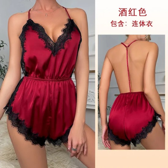 Women Fashion Sexy Deep V Lace Backless Sleepwear Women Fashion Sexy Deep V Lace Backless Sleepwear